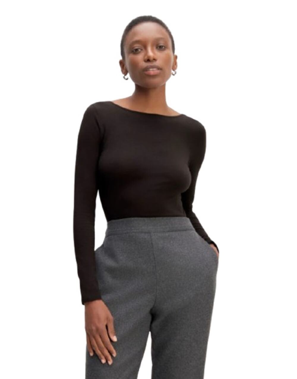 EVERLANE Women's The Supima® Form Scoop-Back Tee Small Black Long Sleeve NWT